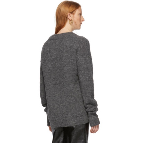 TIBI AIRY ALPACA V-NECK SWEATER - HEATHER GREY - Picture 3 of 16